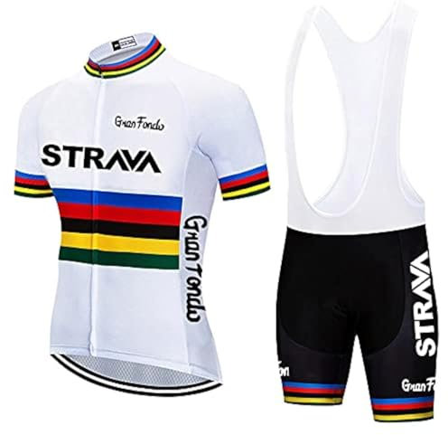Fahrradtrikot für Herren, Set mit Trägerhose, Sommer-Mountainbike-Anzug, UV-Schutz, Weiß, Größe M