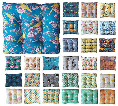 Tropik Home Colourful Seat Pads, Garden Kitchen Chair Cushion Tie On Many Colours (Spring Birds)