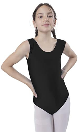 Carnavalife Maillot Ballet Danza Niñas sin Mangas, Maillot Baillot de Cuello Redondo para Gimnasia Baile Fiesta (Negro, 10-12 años)