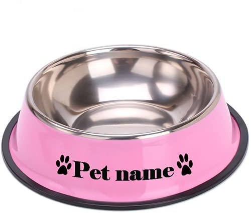 CZD Personalized Dog Bowl with Your Pet's Name,Personalised Dog Food Bowl,Stainless Steel Dog Bowl,Dog Food and Water Bowl,Personalised Gifts for Dogs (30cm x 22cm,Pink)