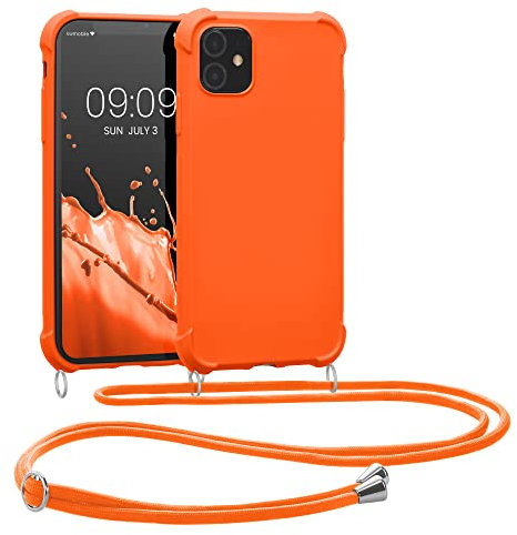 kwmobile Crossbody Case Compatible with Apple iPhone 11 Case - TPU Silicone Cover with Strap - Fruity Orange
