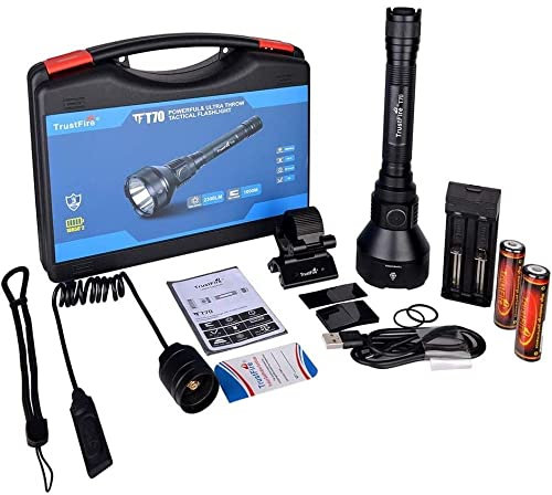 TrustFire Torcia LED potente professionale, T70 Torcia Da Caccia 2300 Lumen, Tattica Militare Torcia Elettrica, Ricaricabile USB Torce Alta Potenza, per Caccia Soccorso Emergenza Campeggio Trekking
