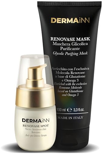 Kit Esfoliante Viso & Siero Antimacchia | Renovase Mask + Renovase Spot con Acido Glicolico e Ialuronico – Peeling Purificante e Idratante