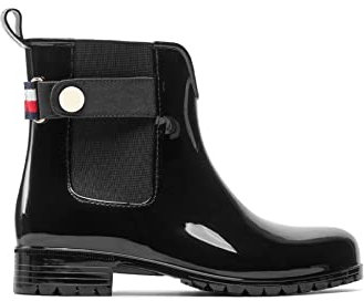 Tommy Hilfiger Stivale Donna in Gomma Ankle Rainboot WiTH Metal Detail con Tacco Quadrato, Nero (Black), 41 EU
