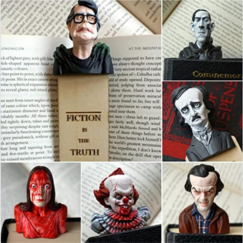 GDYJP Horror Bookmarks, Horror Movie Hauptfigur Lesezeichen, mit klassischen Filmfiguren Statue Bookmark, gruselige Halloween-Lesezeichen, for Fans von Horror Filme Fan Horror-Romane