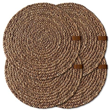 FRIHET® Platzmatten Platzdeckchen Platzset Tischset Freja rund Naturmaterial Kürbisgras, Rund: Durchmesser ca. 38cm, Handarbeit (4, 38cm rund)