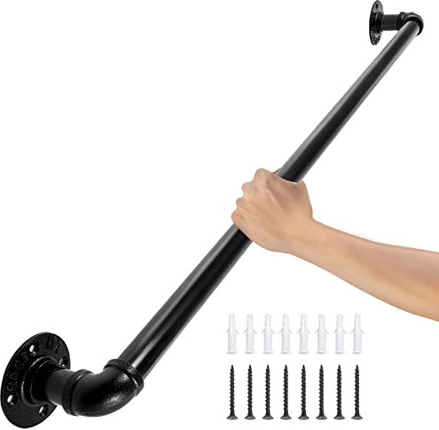 VEVOR Pasamanos Escalera 60 cm Pasamanos de Pared Acero al Carbono Acabado Mate Carga 200 kg Pasamanos Estilo Industrial Ø32 mm Pasamanos Montaje en Pared Kit Completo Negro para Interior y Exterior
