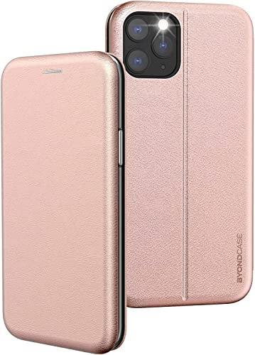 BYONDCASE iPhone 11 Pro Max Hülle Roségold, iPhone 11 Pro Max Handyhülle [Deluxe Leder Flip-Case Klapphülle] Fullbody 360 Grad Rundumschutz Ultra Slim kompatibel mit dem iPhone 11 Pro Max Case