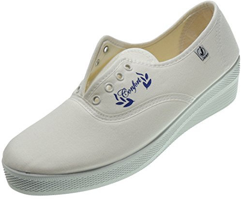 JAVER Zapatilla Cuña Mujer Aerobic Gimnasia Confort Lona Cordones Piso Goma Antideslizante Blanco Talla 39