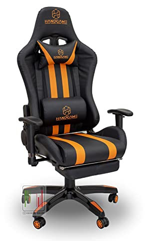 Stil Sedie - Sedia poltrona da gioco gaming con poggiapiede braccioli regolabili in altezza dx/sx schienale reclinabile a 180° on supporto lombare + poggiatesta modello Omega (arancione)