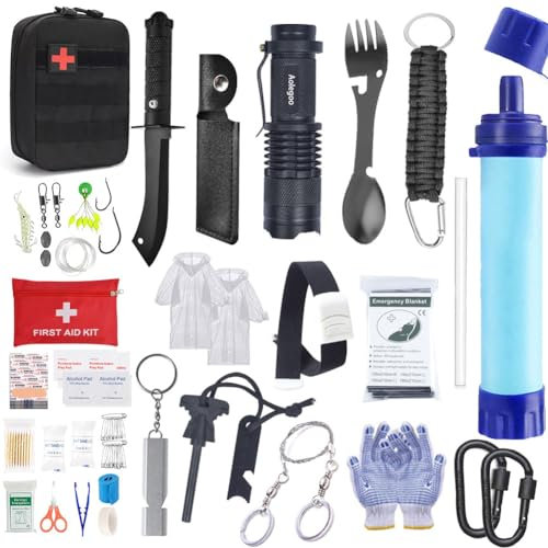 AoleGoo Survival Kit, Outdoor Emergency Survival Kit mit Survival-Wasserfilter für Wandern, Camping und Reisen