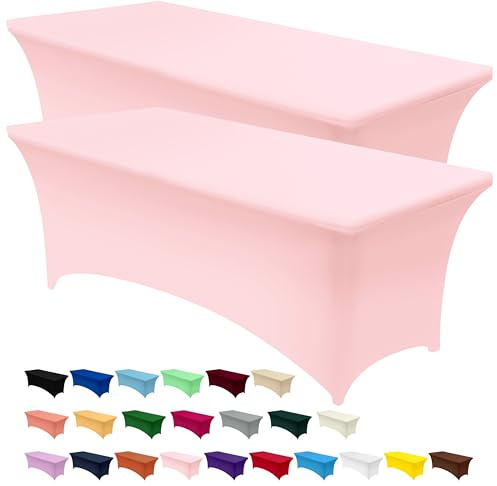 Utopia Kitchen Spandex Tablecloth 2 Pack [8FT, Pink] Tight, Fitted, Washable and Wrinkle Resistant Stretch Rectangular Patio Table Cover for Event, Wedding & Parties [96Lx30Wx30H Inch], (UK1034)
