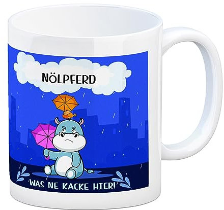 Nilpferd Kaffeebecher mit Spruch Nölpferd Was ne Kacke hier! Tasse für die Arbeit im Büro Kaffeetasse mies gelaunt schlechte Laune