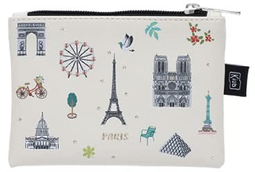 Kleine Tasche oder Geldbörse mit Reißverschluss – Material Kunststoff bedruckt – Motiv Paris J'adore, mit Eiffelturm – Maße: 14 cm x 10 cm, weiß, Naturstil