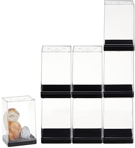 OLYCRAFT 8Pcs Minifigures Display Case Set Action Figure Storage with Black Base Acrylic Building Block Display Box Clear Display Case for Aciton Figures Doll Model Display - 6.4x5.6x9.7cm