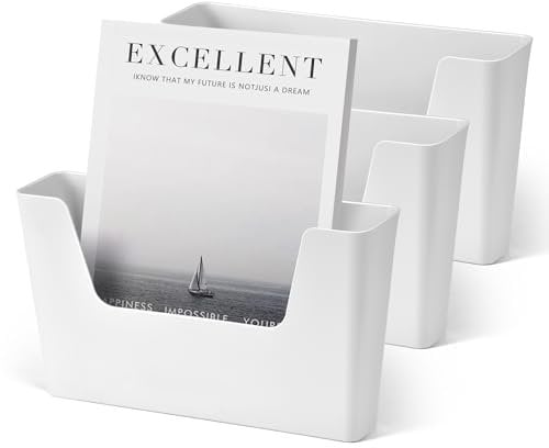 YOHOM Porte-Dossier Adhésif Pour Porte Organisateur de Courrier et de Magazines, Fixation Murale Pour Bureau, Simple Pochette (Blanc-3)