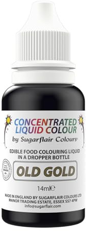 Sugarflair Old Gold Liquid Food Colouring Droplet For Colouring Royal Icing, Sugarpaste Buttercream, Sugarpaste Also For Painting & Can Be Used With An Airbrush - 14ml