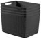 Curver Set of 4 Jute Large Decorative Plastic Organization and Storage Baskets Perfect Bins for Home Office, Closet Shelves, Kitchen Pantry and All Bedroom Essentials, Black