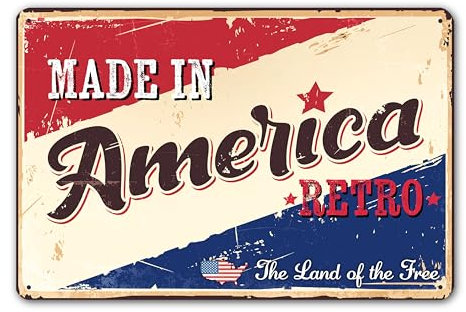 Made in America Retro-Blechschild – 30,5 x 20,3 cm patriotische Wanddekoration – Amerika-Dekor für Zuhause – Vintage patriotische Dekoration Retro Wandkunst – USA-Dekor