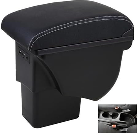 EVURU Mittelarmlehne Universal Auto Für Kia Soul Armlehne Box Leder Auto Innen Teile Center Console Armlehne Box Auto Armlehnen Lagerung mit USB Links-Hand Stick (Color : B White line USB)