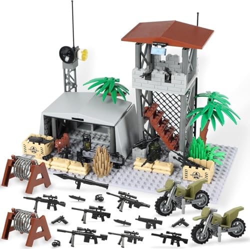Finger Rock Militärbasis Wachturm Klemmbausteine mit Mini Waffen Kriegszubehör, WW2 Army Militärspielzeuge Architecture Modell, Kreative Ostern Geschenk für Kinder Jugendliche