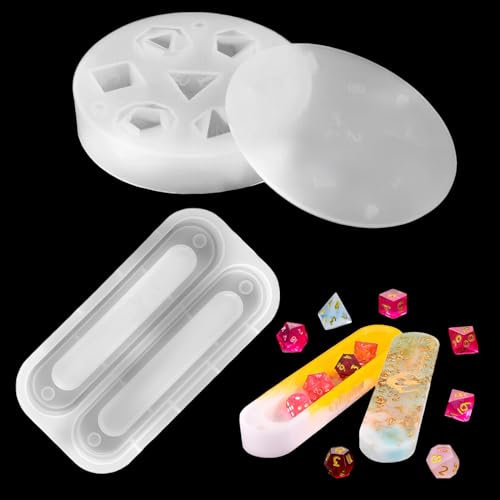 ZIGefofo DND Würfel Silikonform und Würfel Aufbewahrungsbox Silikonform Polyedrische Würfel Tischspiele Spielwürfel Gießform mit Zahlen Würfelschale Form für Handgefertigt Dekoration Kunsthandwerk