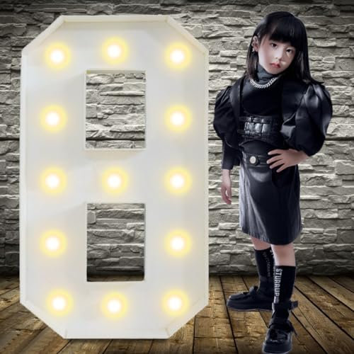 70 cm Festzelt, beleuchtete Zahl 8, weiße große Festzelt-Zahlen, vorgeschnittenes Schaumstoffplatten-Set, kann für Geburtstage, Hochzeiten, Baby-Jubiläen, Party-Dekoration verwendet werden