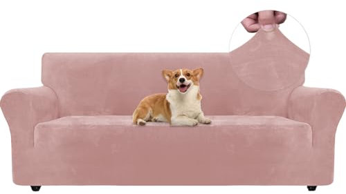 Ystyle Copridivano Velluto, Copripoltrona 3 Posti Con Braccioli, Sofa Cover Antigraffio Gatto, Copri Divano Elasticizzato, Universale Sofa Cover Antimacchia Lavabile Antiscivolo, Rosa