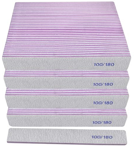 Nagelfeile mit Körnung 100/180 (100 Stück), Schmirgelbrett-Nagelfeilen für Acrylnägel und natürliche Nägel, doppelseitige Emory Boards Professionelle Nagelfeile wiederverwendbar waschbar Maniküre