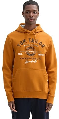 TOM TAILOR Herren Hoodie Sweatshirt mit Logo-Print, 10821 - Peanut Butter Brown, L
