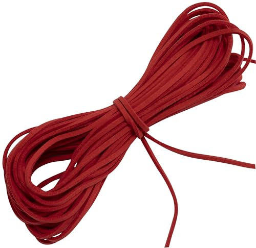 AERZETIX - C73401 - Cordone filo piatto in velluto finto scamosciato 2.5x1.5mm x 9m - colore rosso - braccialetto collana progetti creativi artigianato confezione regali hobby creativo gioielli