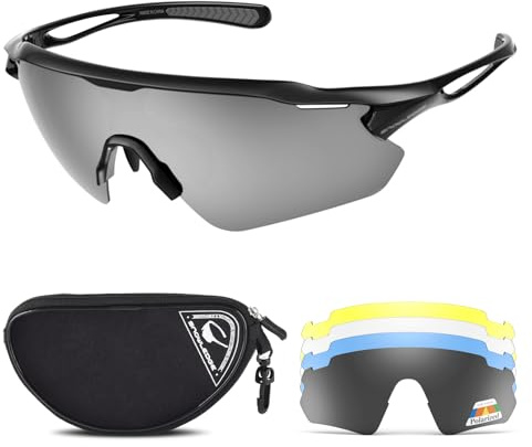 Snowledge Sportbrille Fahrradbrille Herren und Damen Radsportbrille Sonnenbrille Erwachsene Sport Radbrille Polarisiert Windschutz Brille Motorradbrille Rahmen TR90 UV400 Schutz