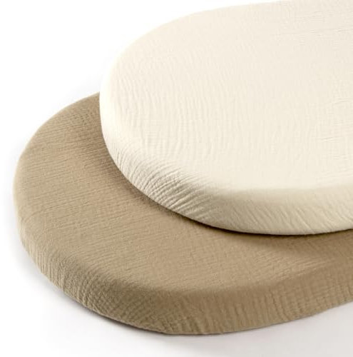 lulumoon Musselin Stubenwagen Spannbettlaken Set: Kinderwagen Matratzenbezug für Beistellbett und Wiege 100% Baumwolle 90x40cm 2er Pack (Weiß Gelb)