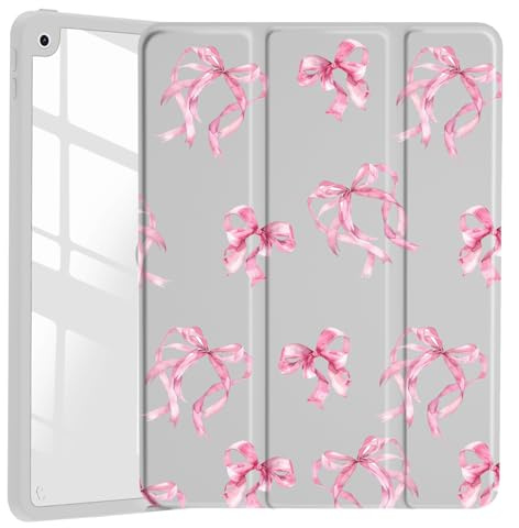 JOYLAND Elegant Bow Pattern Case for 10.5 iPad Pro(2017)/iPad Air 3, Clear Acrylic Hard Back Grey Case with Pencil Holder Trifold Stand Tablet Cover (Model Number:A1701 A1709 A1852)
