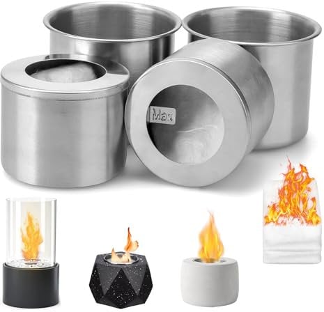 Kigniote Ethanol Brenner Set Bioethanol Brennertopf Brennkammer für Tischkamin Ersatz Brennkammer Bioethanol mit 4 Keramikwolle für Bioethanol Universell Brennkammer für Tischfeuer Outdoor Indoor