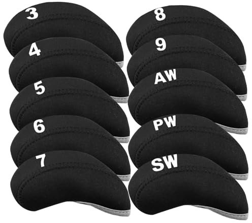 Golfschlägerüberzug Set für Eisen Neopren Eisenkopfüberzug Schlägerprotektor 10 Stück für Männer und Frauen mit oder Ohne Oberem Fenster (Schwarz)