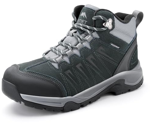 OUTJET Men's Waterproof Walking Boots Lightweight Non-Slip | Mid Top Hiking Boot Breathable, EVA Midsole, Rubber Toe Cap, Reinforced Heel, Anti-Slip Outsole for Outdoor Trekking Camping