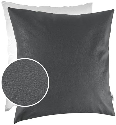 Kissenbezug Kunstleder Dekokissen Sofakissen Leder-Kissenbezüge Kissenhülle Kissen KUMO Grau 50x50cm mit Füllung