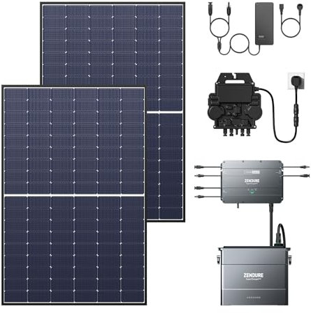 Zendure Solarflow Hub 2000 avec AB2000S 1920Wh, Centrale Électrique de Balcon avec Entrée Solaire 1800W, avec APsystems EZ1-M Micro-onduleur 800 W, Biface Panneau Solaire 1 118W