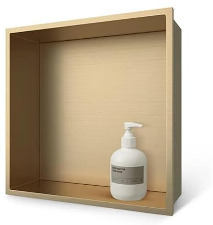 Étagère murale moderne en acier inoxydable pour salle de bain, articles de toilette, design sans bord avec porte-savon encastré, finition dorée