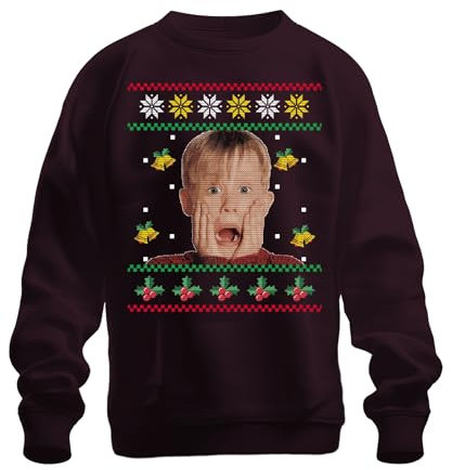 Kevin Allein Zuhause Ugly Christmas Sweater Weihnachten Unisex Pullover, Burgundy, L