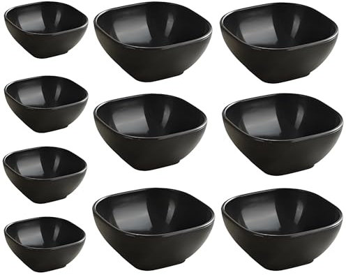 AGSYFFD Lot de 10 Bols à Sauce Carrés Empilables - Céramique de Luxe imitation Sécurisée pour Apéritifs, Sushis et Planches Charcuterie - Compatible Lave-Vaisselle & Micro-Ondes (Noir)