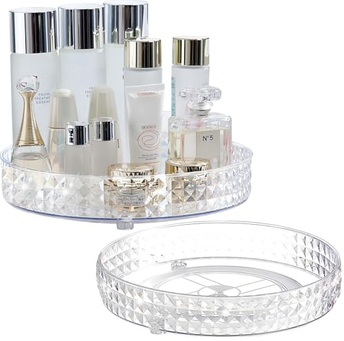 Lazy Susan Organizer Kitchen Organizers And Storage, Lazy Susan 9 Inch Turntable For Cabinet, Pantry Storage, Refrigerator Organizing, Rotating Spice Rack, Diamond Pattern Kitchen Organization(2-Pack)
