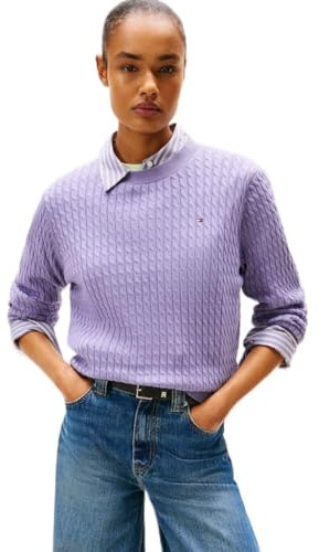 Tommy Hilfiger Co Cable C-Nk LS Sweater Ww0Ww44993, Maglione Pullover, Donna, Viola (Lavender Ash), M