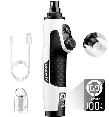 Casfuy Smart 6-Speed Dog Nail Grinder - 50% More Power Pet Nail Grinder with 2 LED Lights Quiet Rechargeable Electric Dog Nail Trimmers File Toenail Grinder for Large Medium Small Dogs & Cats(White)