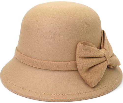 YeeHeen Filz-Glockenhut, Vintage-Fedora-Eimerhut, Bowler-Hüte für Damen, beige, Einheitsgröße