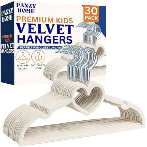 Panzy Home 30er Set Kinder Samt Kleiderbügel - Rutschfeste Kleiderbügel für Babys und Kleinkinder, Ultraschlank und platzsparend für die Organisation des Kinderzimmerschranks