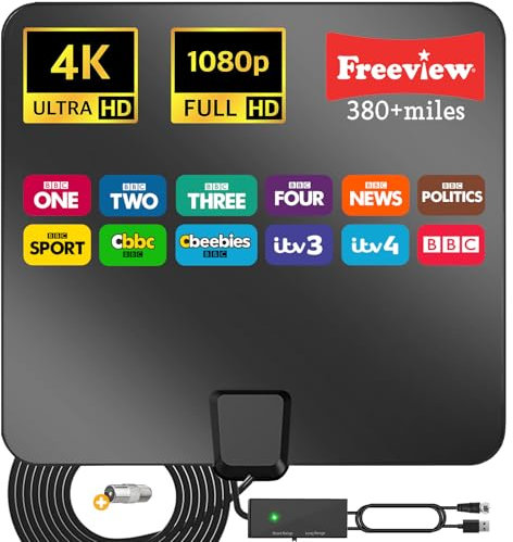 TV Aerial Indoor, Tv Ariels with Signal Booster Amplifier - Digital Antenna Support 4K 1080P HDTV Freeview Tvs with 5M Cable for Local Channels