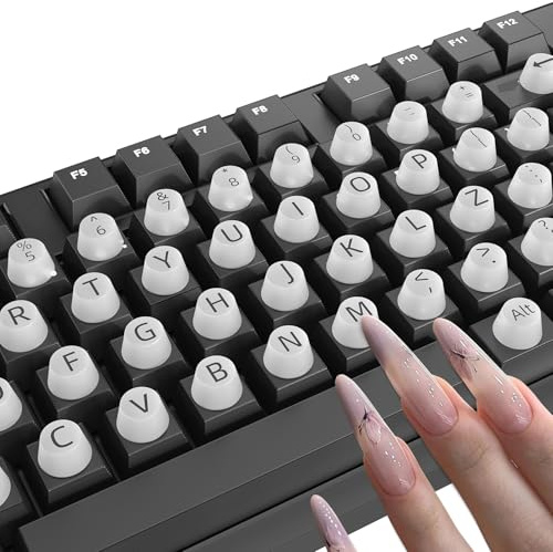 MasiBloom 64 Stück Tastatur-Aufkleber für Lange Nägel, Erhöhte Blasen Buchstaben Tastaturaufkleber aus Silikon mit Gaming Mechanisch Kabelgebunden Kabellos Tastaturen für Büroarbeitszubehör
