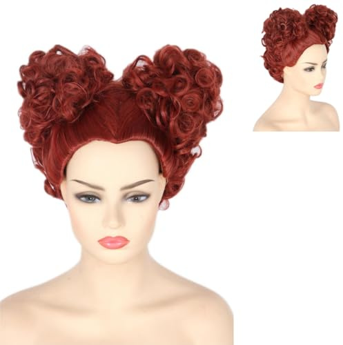 CGVG Rote Herz-Perücke Damen Herzkönigin Perücke Herzkönigin Kostüm Zubehör Cosplay Wig für Halloween Kostüm Party Fasching (Rotbraun)
